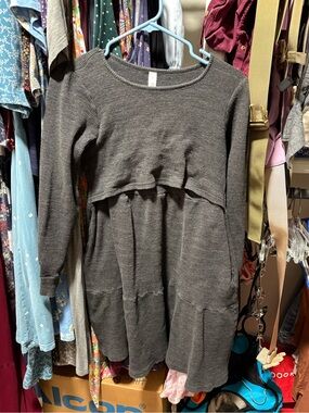 Latched Mama Charcoal Knit Long-Sleeve Tiered Dress